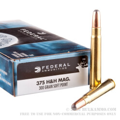 20 Rounds of .375 H&H Mag Ammo by Federal - 300 gr SP