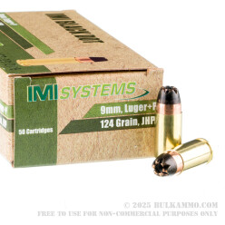 50 Rounds of 9mm +P Ammo by IMI Black Dot - 124gr JHP