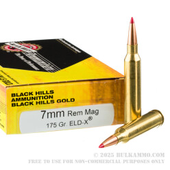 20 Rounds of 7mm Rem Mag Ammo by Black Hills Gold - 175gr ELD-X