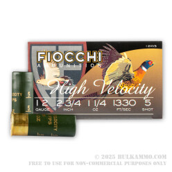 25 Rounds of 12ga Ammo by Fiocchi - 2-3/4" 1 1/4 ounce HV #5 shot