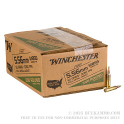 500 Rounds of 5.56x45 Ammo by Winchester - 62gr FMJ M855