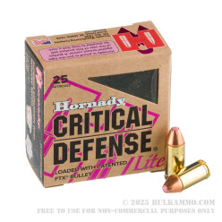 25 Rounds of 9mm Ammo by Hornady Critical Defense Lite- 100gr FTX