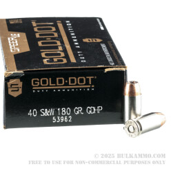 50 Rounds of .40 S&W Ammo by Speer Gold Dot- 180gr JHP