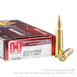 20 Rounds of .22-250 Rem Ammo by Hornady Superformance Varmint - 50gr V-MAX