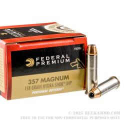 20 Rounds of .357 Mag Ammo by Federal Hydra Shok - 158gr JHP