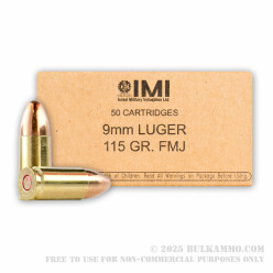 1000 Rounds of 9mm Ammo by IMI Systems - 115gr FMJ