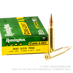 20 Rounds of 300 Win Mag Ammo by Remington - 180gr PSP