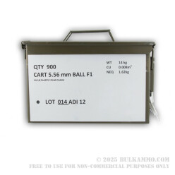 900 Rounds of 5.56x45 M855 Ammo by ADI - Includes Ammo Can - 62gr FMJ