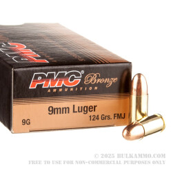 1000 Rounds of 9mm Ammo by PMC - 124gr FMJ