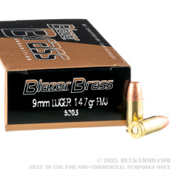 1000 Rounds of 9mm Ammo by Blazer Brass - 147gr FMJ