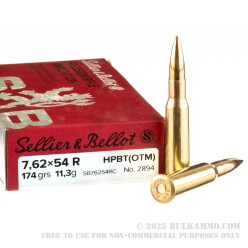 20 Rounds of 7.62x54r Ammo by Sellier & Bellot - 174gr HPBT