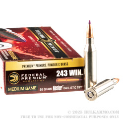 20 Rounds of .243 Win Ammo by Federal Vital-Shok - 95gr Nosler Ballistic Tip