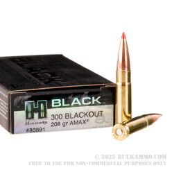 200 Rounds of .300 AAC Blackout Ammo by Hornady BLACK - 208gr A-MAX