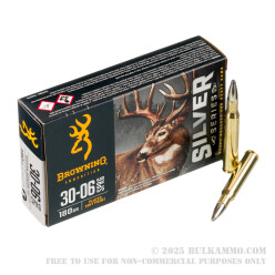 20 Rounds of 30-06 Springfield Ammo by Browning Silver Series - 180gr SP