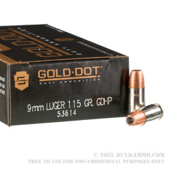 1000 Rounds of 9mm Ammo by Speer Gold Dot - 115gr JHP