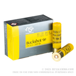 200 Rounds of 20ga Ammo by NobelSport - 9 pellet #1 buckshot