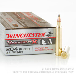 20 Rounds of .204 Ruger Ammo by Winchester - 32 gr Polymer Tip