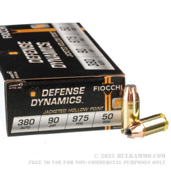 50 Rounds of .380 ACP Ammo by Fiocchi - 90gr JHP