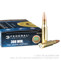 200 Rounds of .308 Win Ammo by Federal Power-Shok Copper - 150gr SCHP