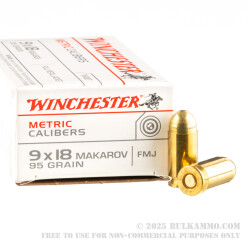 50 Rounds of 9x18mm Makarov Ammo by Winchester - 95gr FMJ