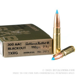 20 Rounds of .300 AAC Blackout Ammo by Sellier & Bellot - 110gr eXergy Blue