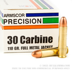 50 Rounds of .30 Carbine Ammo by Armscor - 110gr FMJ