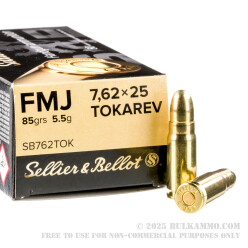 50 Rounds of 7.62 Tokarev Ammo by Sellier & Bellot - 85gr FMJ