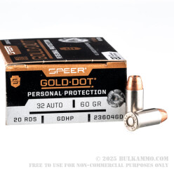 20 Rounds of .32 ACP Ammo by Speer - 60gr JHP