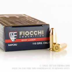 1000 Rounds of 9mm Ammo by Fiocchi - 115gr CMJ