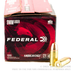 500 Rounds of 9mm Ammo by Federal American Eagle - 124gr FMJ