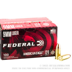 500 Rounds of 9mm Ammo by Federal American Eagle - 124gr FMJ