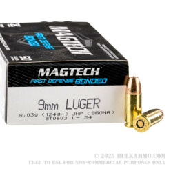 50 Rounds of 9mm Ammo by Magtech - 124gr JHP