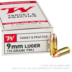 50 Rounds of 9mm Ammo by Winchester - 115gr FMJ