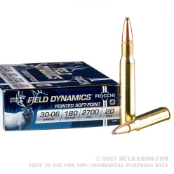 20 Rounds of 30-06 Springfield Ammo by Fiocchi Field Dynamics - 180gr PSP