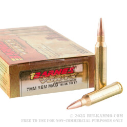 20 Rounds of 7 mm Rem Mag Ammo by Barnes - 160gr TSX