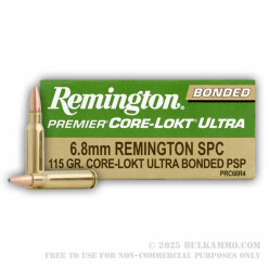 20 Rounds of 6.8 SPC Ammo by Remington Core-Lokt Ultra Bonded - 115gr PSP