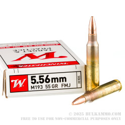 20 Rounds of 5.56x45 Ammo by Winchester USA - 55gr FMJ M193