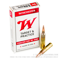 20 Rounds of 5.56x45 Ammo by Winchester USA - 55gr FMJ M193