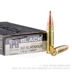 20 Rounds of .300 AAC Blackout Ammo by Hornady BLACK - 110gr V-MAX