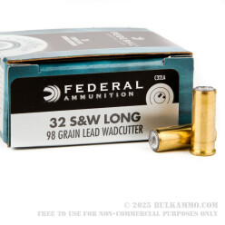 20 Rounds of .32S&W Long Ammo by Federal - 98gr Lead Wadcutter