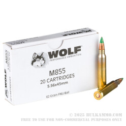 20 Rounds of 5.56x45 Ammo by Wolf Gold - 62gr FMJ M855