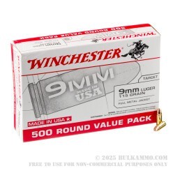 1000 Rounds of 9mm Ammo by Winchester USA - 115gr FMJ
