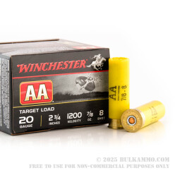 250 Rounds of 20ga Ammo by Winchester AA - 7/8 ounce #8 shot