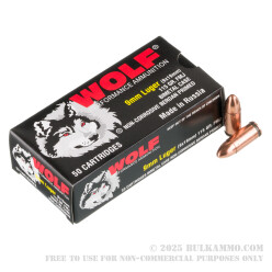 1350 Rounds of 9mm Ammo by Wolf - 115gr FMJ **STEEL CASES**