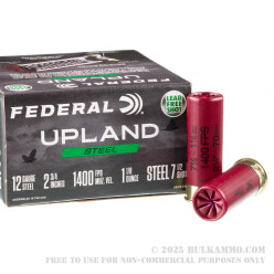 250 Rounds of 12ga Ammo by Federal Upland Steel - 1-1/8 ounce #7 1/2 shot