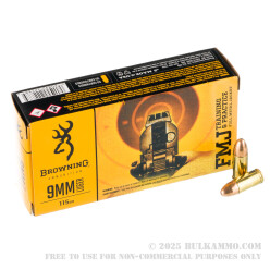 500 Rounds of 9mm Ammo by Browning - 115gr FMJ