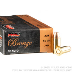 50 Rounds of .32 ACP Ammo by PMC - 60gr JHP