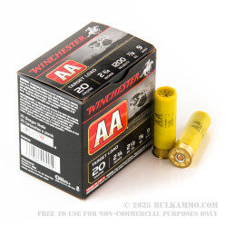 250 Rounds of 20ga Ammo by Winchester AA - 2-3/4" 7/8 ounce #9 shot