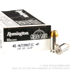 500 Rounds of 45 ACP +P Ammo by Remington Golden Saber - 185gr BJHP