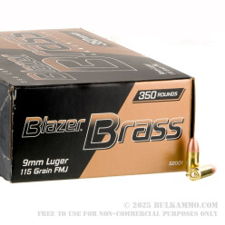 350 Rounds of 9mm Ammo by Blazer Brass - 115gr FMJ